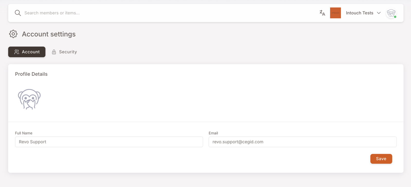 Seite Konto-Einstellungen, Tab Konto ausgewählt. Bereich Profildetails mit dem Avatar des Benutzers und darunter: Felder Vollständiger Name und E-Mail mit den Daten des angemeldeten Benutzers gefüllt. Schaltfläche Speichern unten rechts.